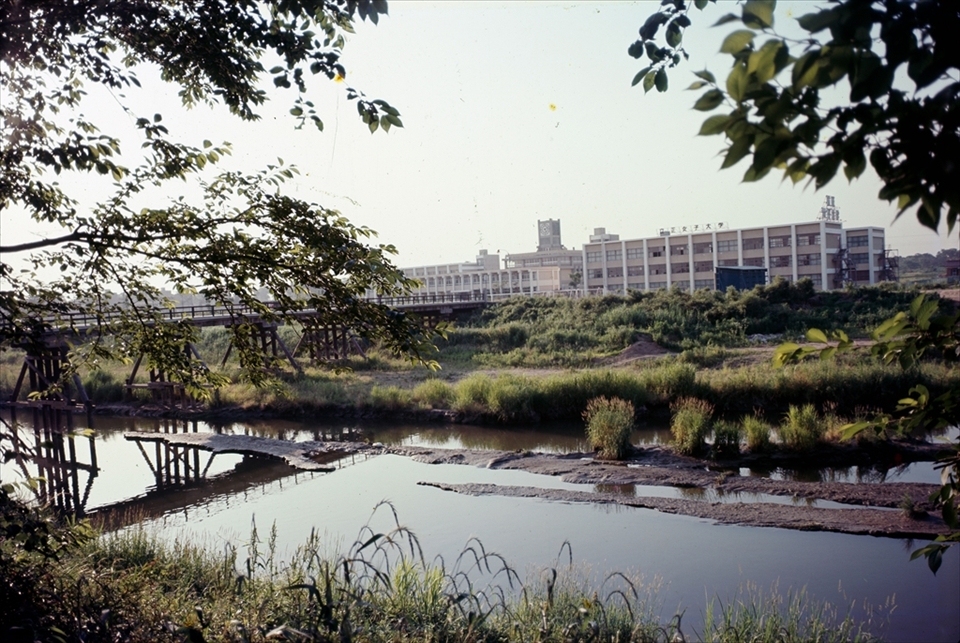 越谷 元荒川から見た立正女子大学（1960年代後半）