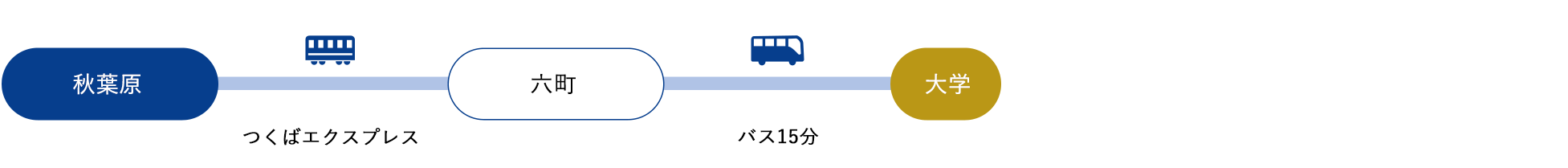 秋葉原[つくばエクスプレス]→六町[バス20分]（約15分）