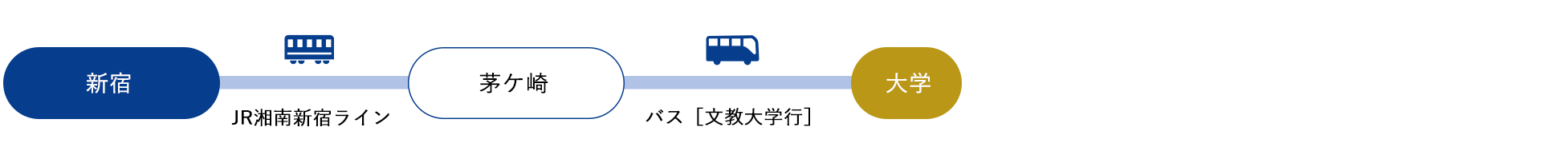 新宿[JR湘南新宿ライン]→茅ケ崎[バス]（約60分）