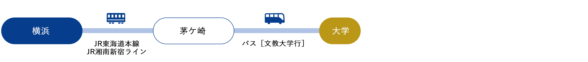 横浜[JR東海道本線／JR湘南新宿ライン]→茅ケ崎[バス]（約35分）